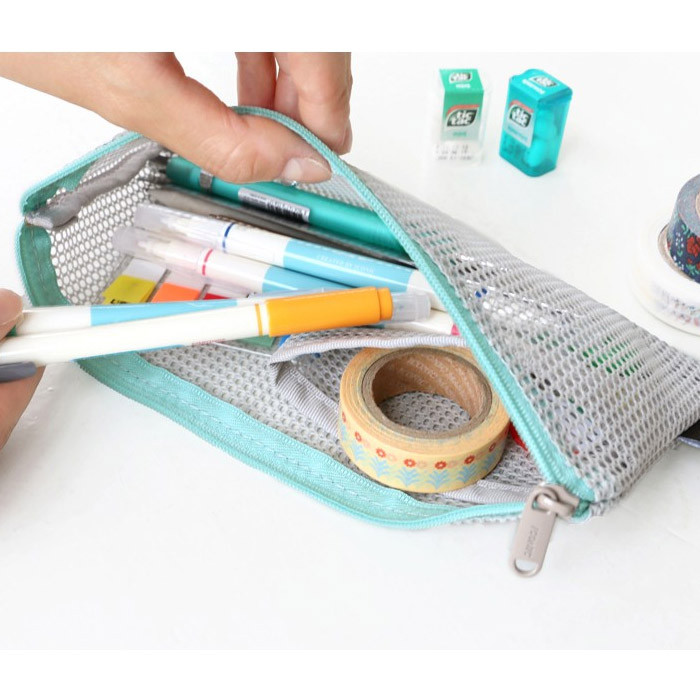 Gray - Mesh travel zipper slim pouch ver.2