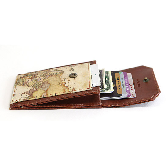 World map pocket card case holder with neck strap 