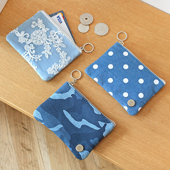 The Basic denim small zipper pouch