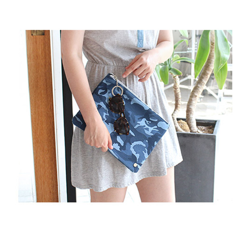 Military - The Basic denim large zipper pouch