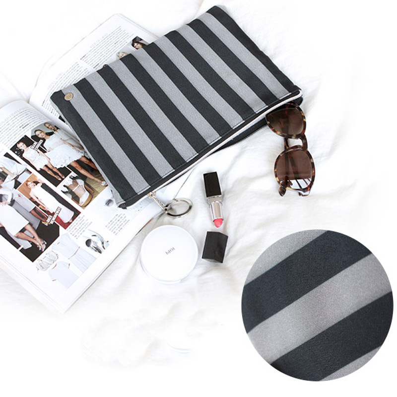 Stripe - The Basic denim large zipper pouch