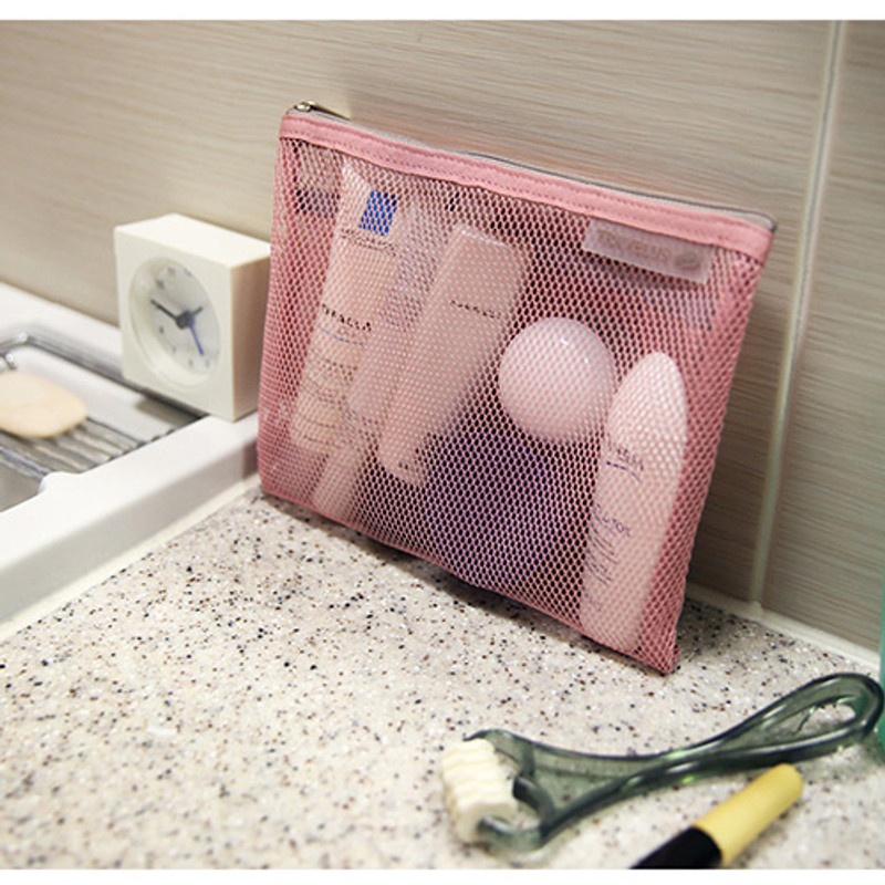 Soft pink - Travelus Medium slim mesh pouch ver.3 Soft pink - Travelus Medium slim mesh pouch ver.3