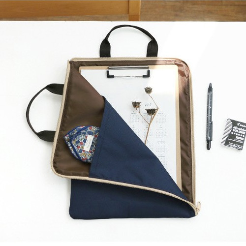 Navy - Basic zip around file pouch bag A4 ver.2