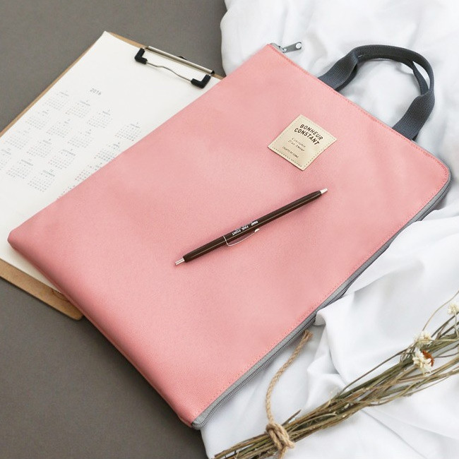 Pink - Basic zip around file pouch bag A4 ver.2