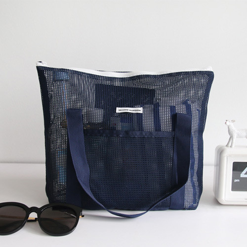 Navy - travel mesh tote bag pouch