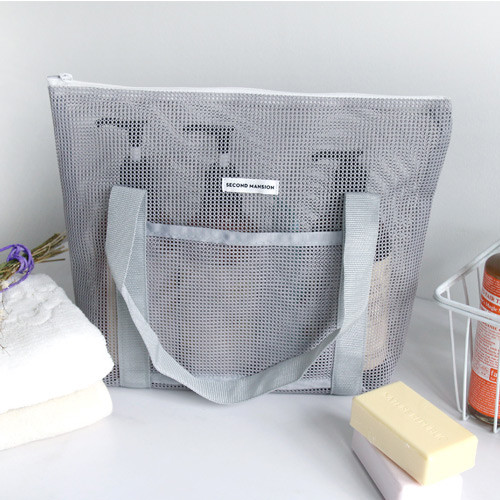 Gray - travel mesh tote bag pouch