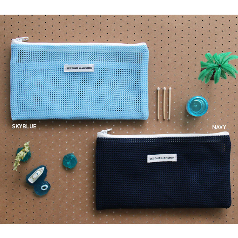 Sky blue, Navy - Second mansion slim mesh pouch Sky blue, Navy - Second mansion slim mesh pouch