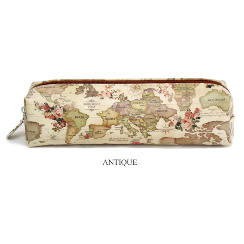 Antique - World map pattern zipper pencil case