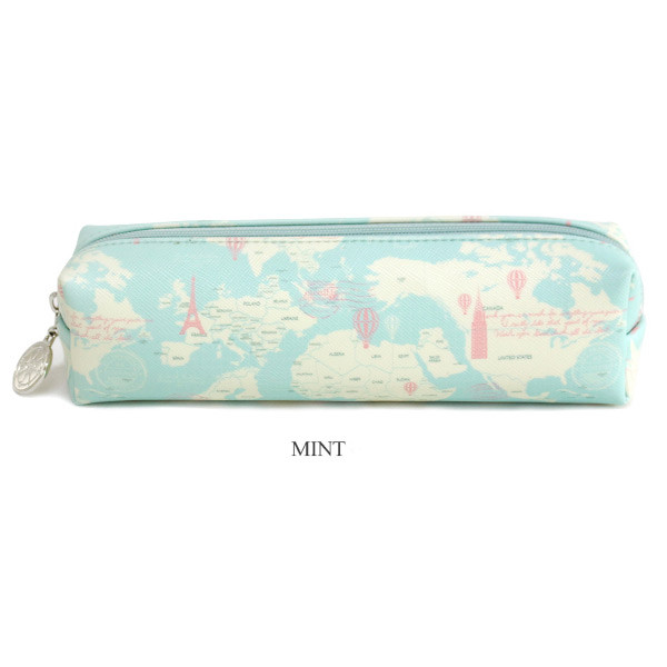Mint - World map pattern zipper pencil case