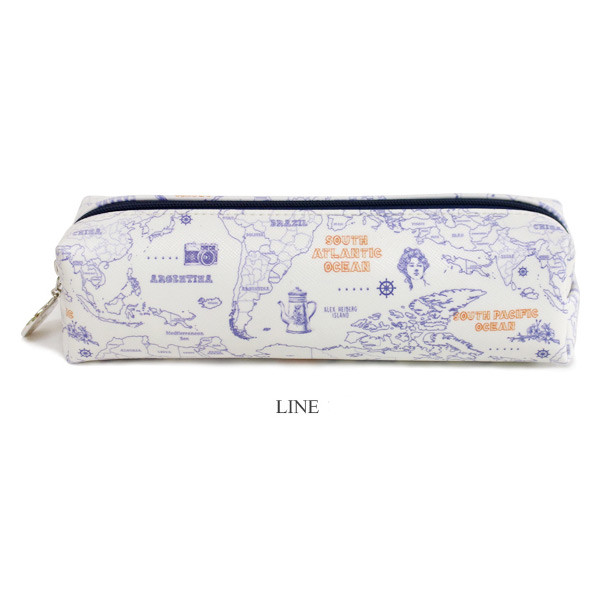 Line - World map pattern zipper pencil case
