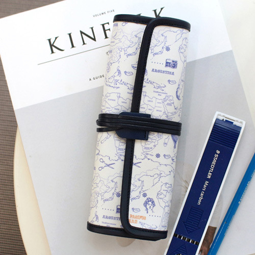 Line - World map pattern roll pencil case