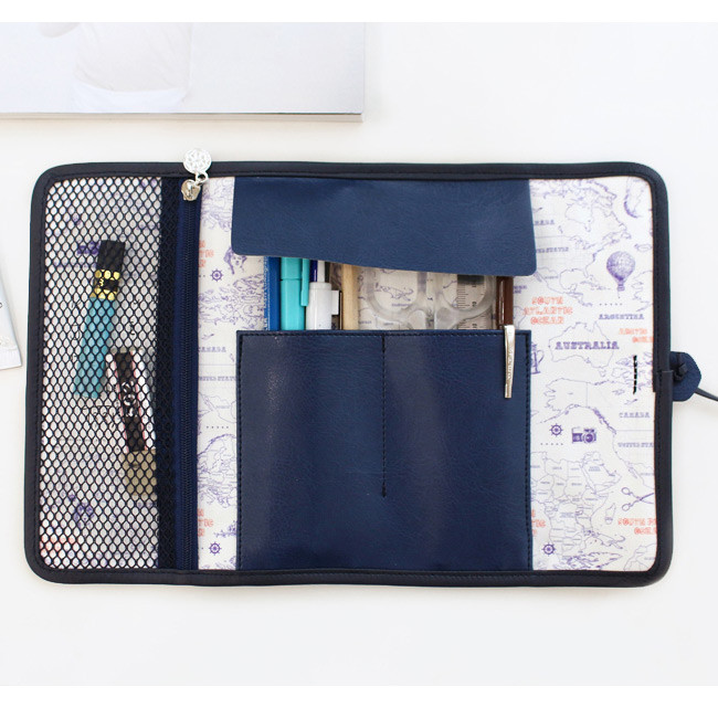Line - World map pattern roll pencil case