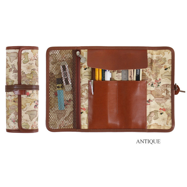 Antique - World map pattern roll pencil case