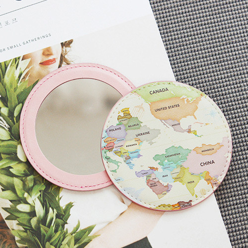Pastel - World map pattern round handy mirror