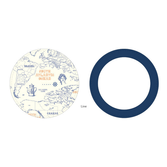 Line - World map pattern round handy mirror