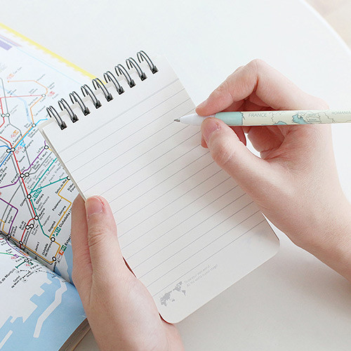 World map pattern wirebound lined notepad