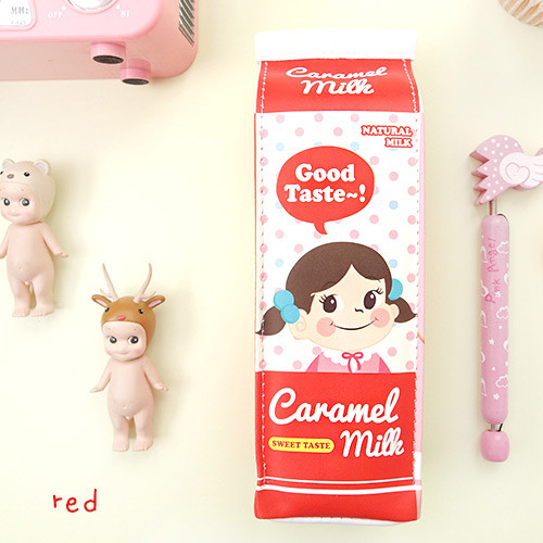 Red - Milk zipper pencil case