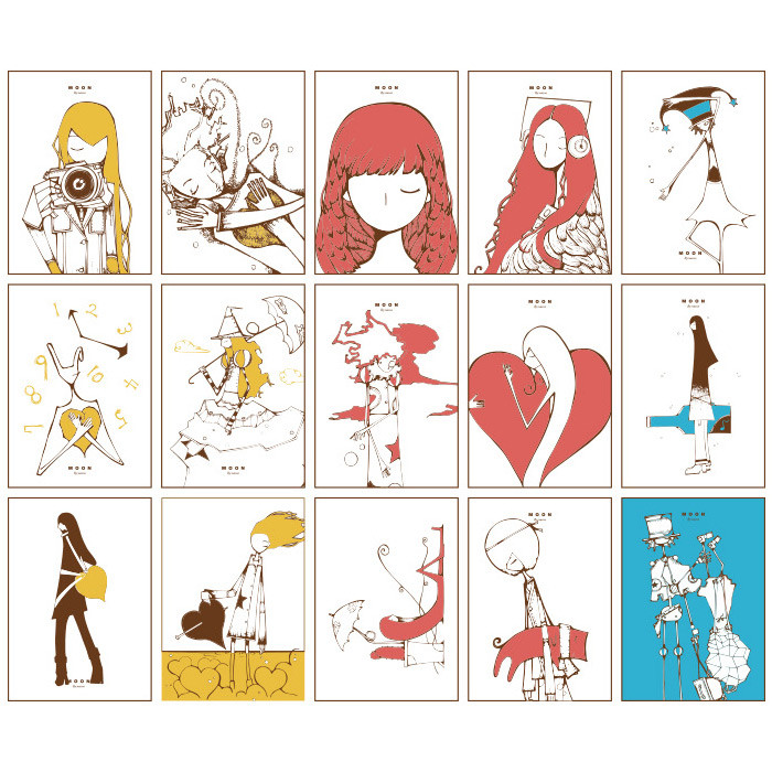 Composition of Moon illustration postcard set