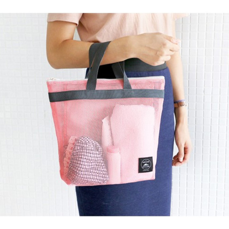 Pink - Travel mesh tote bag pouch ver.2