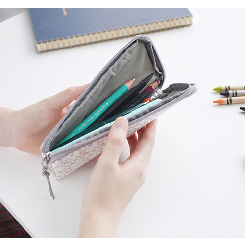 Inside of Heimish flower pattern canvas pencil pouch