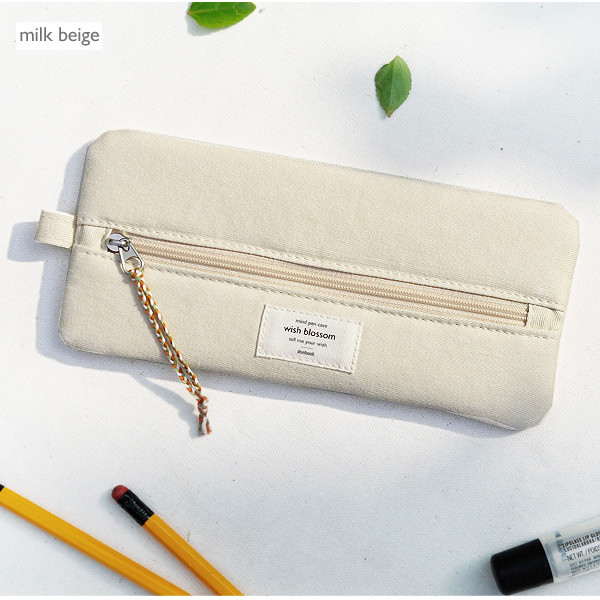 Milk beige - Wish blossom mind middle zipper pen case