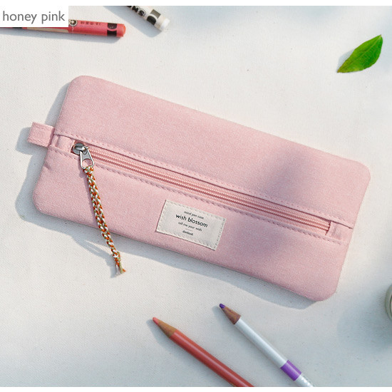 Honey pink - Wish blossom mind middle zipper pen case