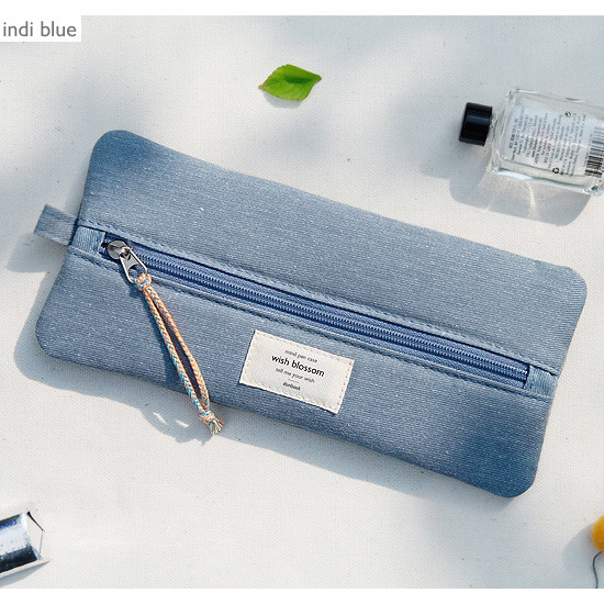 Indi blue - Wish blossom mind middle zipper pen case
