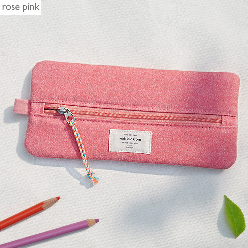 Rose pink - Wish blossom mind middle zipper pen case