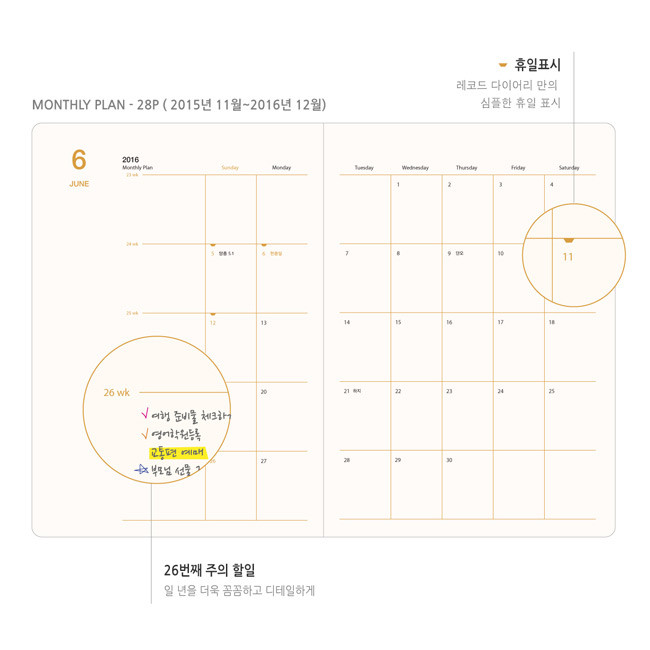 Monthly plan - 2016 Record weekly dated large planner