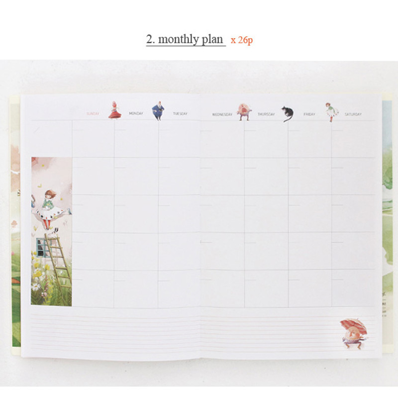 Monthly plan - Indigo Alice illustration undated monthly diary