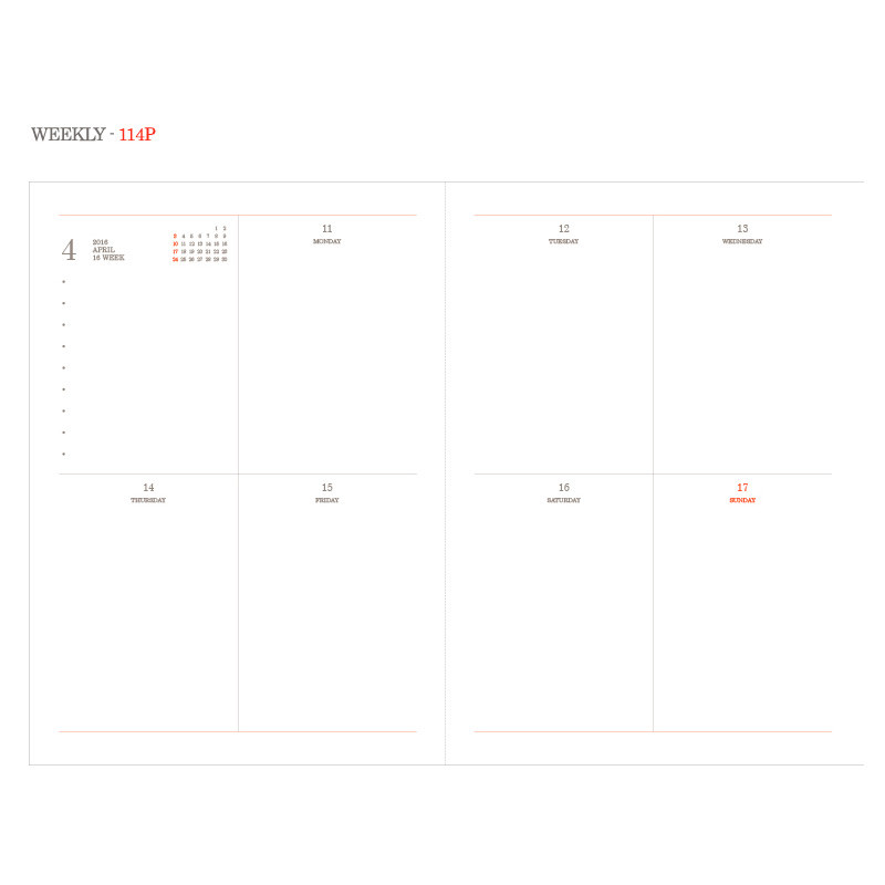 Weekly - 2016 Object dated weekly diary