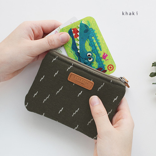 Khaki - A low hill basic winter square coin case wallet