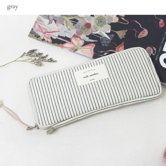 Gray - Mind stripe pattern zip around pencil pouch