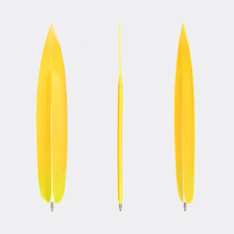 Bamboo yellow leaf bookmark black ballpoint pen