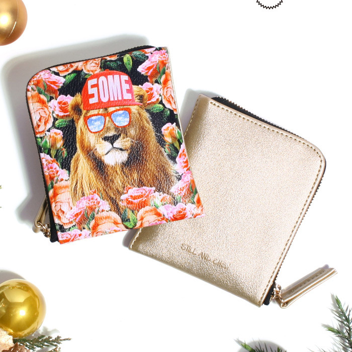 A some lion - Fashionable animal half zip wallet