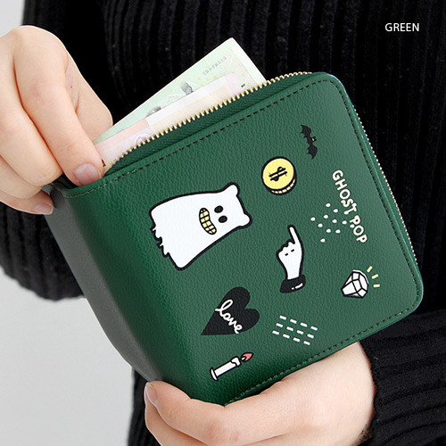 Green - Ghost pop zip around small wallet ver.2 