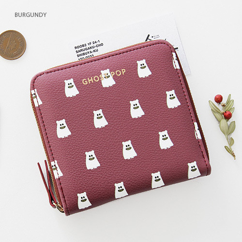 Burgundy - Ghost pop zip around small wallet ver.2 