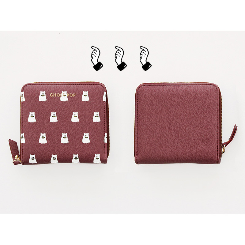 Burgundy - Ghost pop zip around small wallet ver.2 