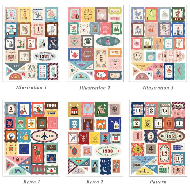 Stamp illustration deco sticker set