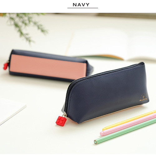 Navy - Rubber block zipper slider pencil case