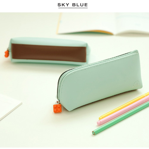 Sky blue - Rubber block zipper slider pencil case