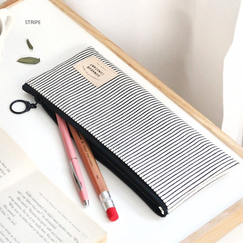 Stripe - Basic coated cotton zipper pen pencil case Stripe - Basic coated cotton zipper pen pencil case