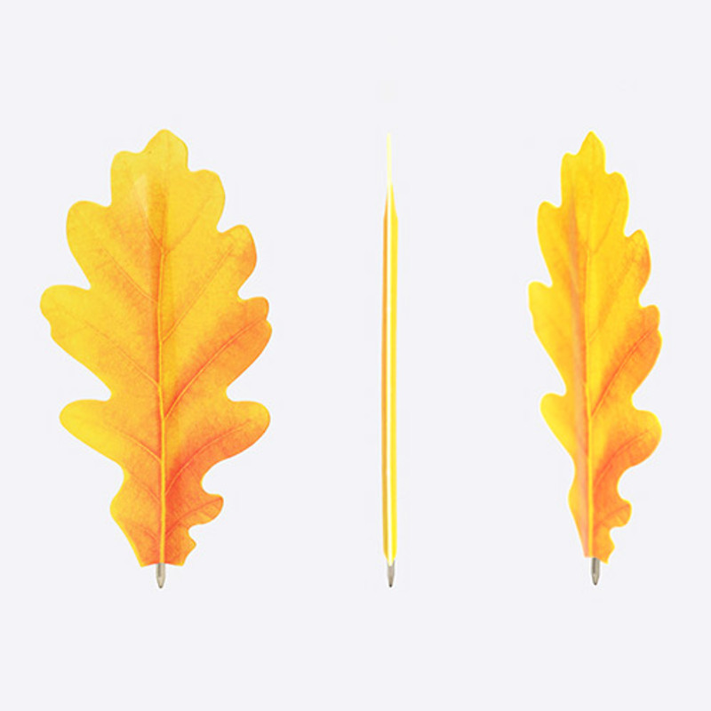 Acorn yellow leaf bookmark black ballpoint pen