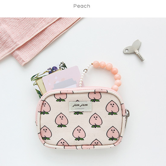 Peach - Jam Jam pattern card case pouch