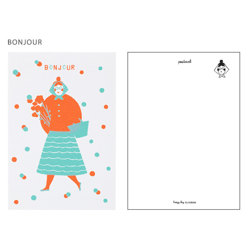 Bonjour - Breezy day silk screen postcard Bonjour - Breezy day silk screen postcard