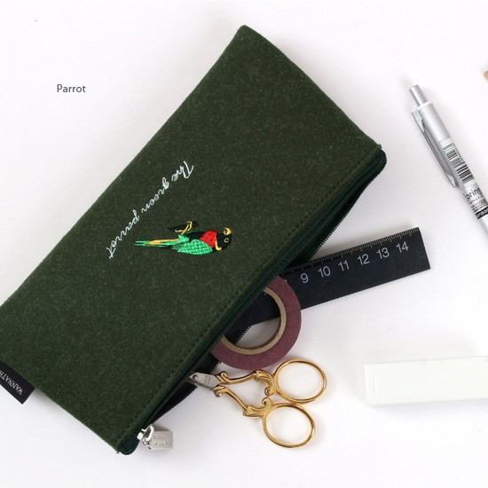 Parrot - Tailorbird impressive contrast animal felt pencil pouch 