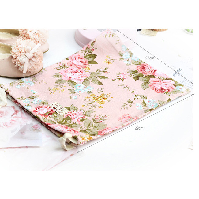 Size of Vintage flower pattern cotton drawstring pouch