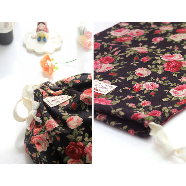 Detail of Vintage flower pattern cotton drawstring pouch