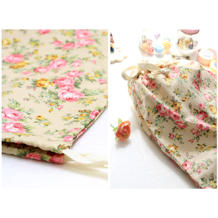Detail of Vintage flower pattern cotton drawstring pouch