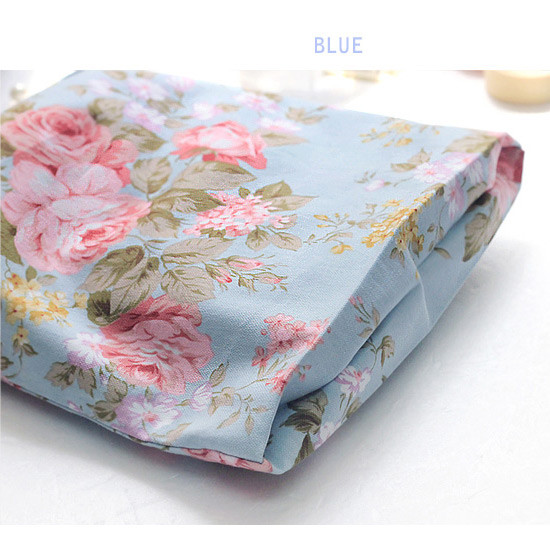Blue - Vintage flower pattern cotton drawstring pouch